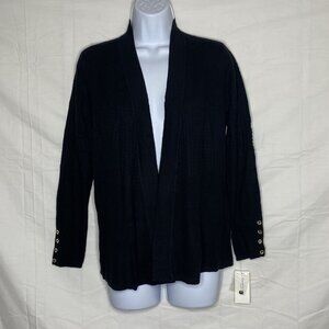 Charter Club (PS) Waffle Knit Open Front Black Designer Cardigan